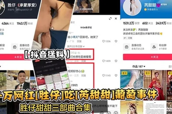 抖音猛料千万网红胜仔吃芮甜甜葡萄事件胜仔甜甜三部曲合集 全集