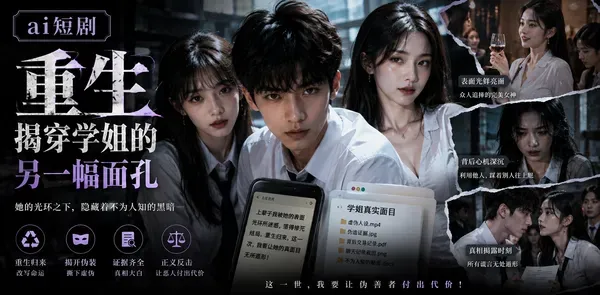 重生揭穿学姐的另一幅面孔 AI短剧 学姐的秘密惨遭暴露 厕所舌吻调情后入狠操骚逼 封面