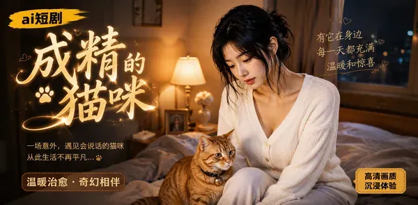 成精的猫咪 AI短剧 猫咪变成成熟巨乳女人回头报恩男人 奉献肉体骚逼包裹肉棒猛烈榨精 封面